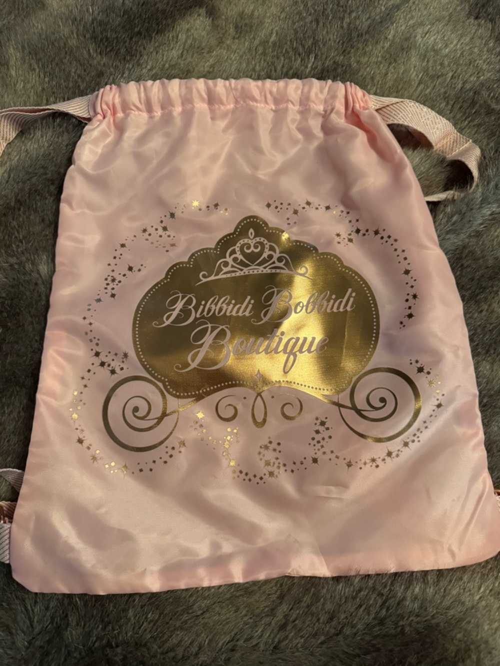 Disney Bibbidi Bobbidi Boutique Pink Drawstring Bag with Gold Print